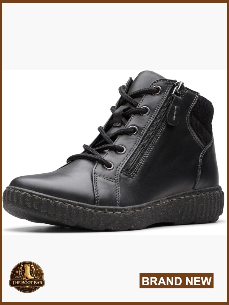 Leather Ankle Boots With Cushioned Footbed, Lace-Up & Side Zip